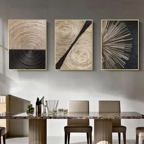 Peinture sur toile abstraite de luxe : triptyque mural d'exception 60x80 cm