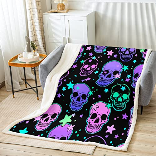 Sugar Skull Blanket Halloween Throw Blanket For Sofa Trippy Galaxy Fleece Blanket Throw Size Purple Pink Death Skull Travel Blanket Psychedelic Stars Plush Blanket Hippie Room Decor For Kids Teens #TOP1