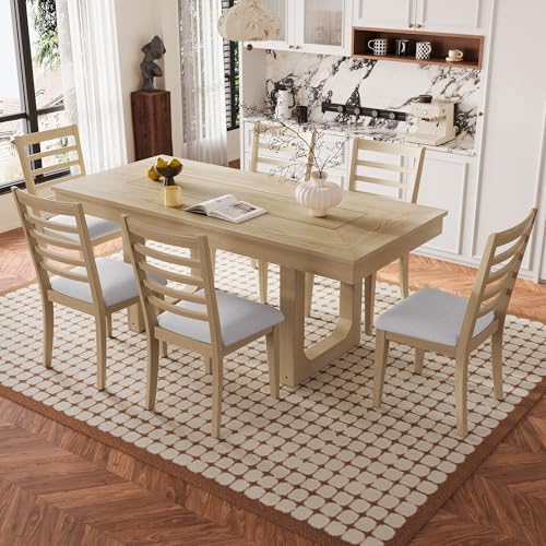 Merax 7 Piece Extendable Wooden Dining Table Set, Farmhouse Extendable