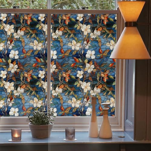 Vinilo decorativo para ventana 40x300 cm flores blanco y azul miniatura 3