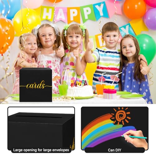 Image of 1 Pack Black and Gold Card Box for Party, 8.7 inch Black Gift Card Box for Birthday, Wedding, Baby Shower, Retirement, Anniversary, Bridal Shower, Graduation, Raffle Ticket