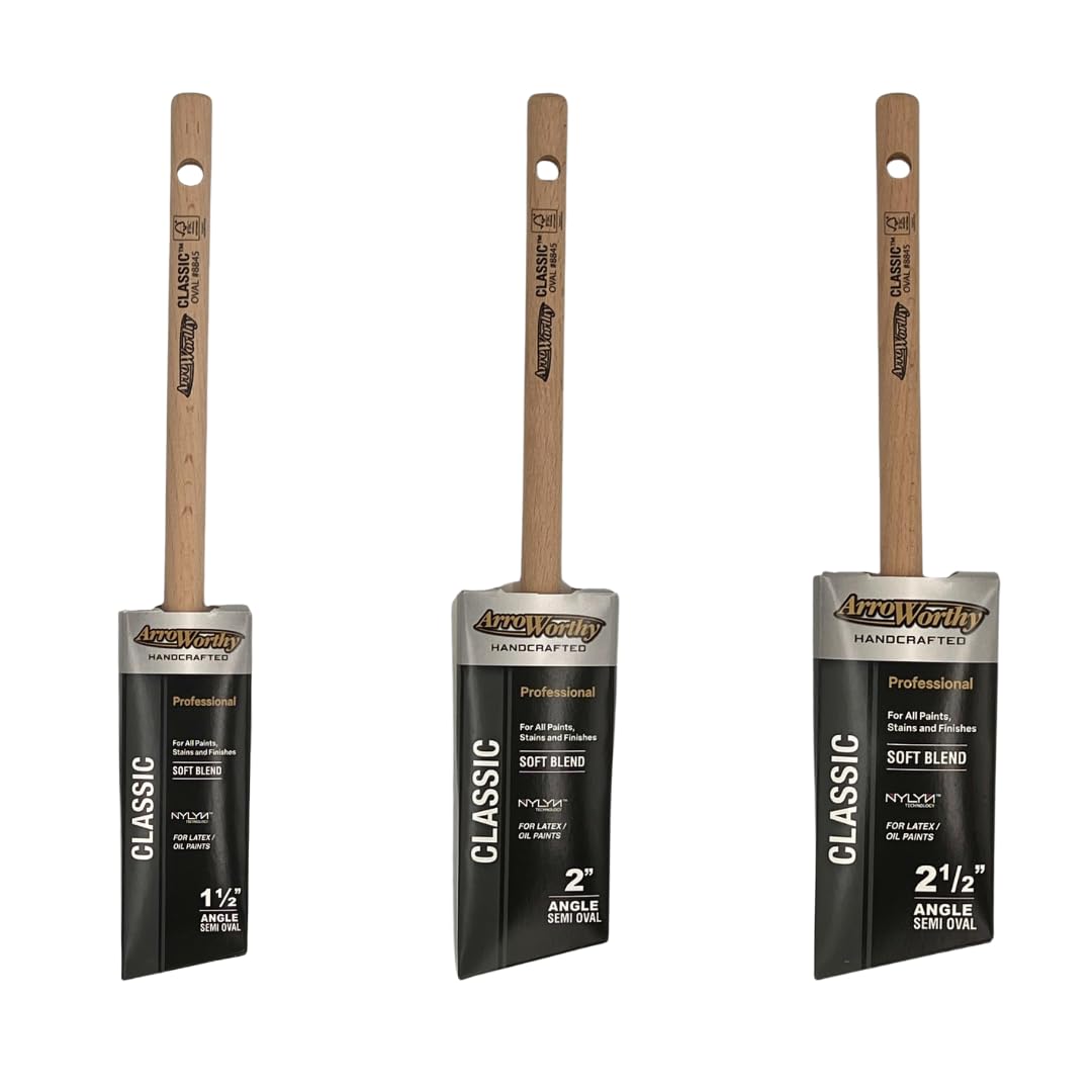 Gripper Cloth Brown Arroworthy Classic Pencil Handle Paint Brush Set, 1.5 Inch, 2 Inch, 2.5 Inch Cm, Angled, 3-Piece 8845