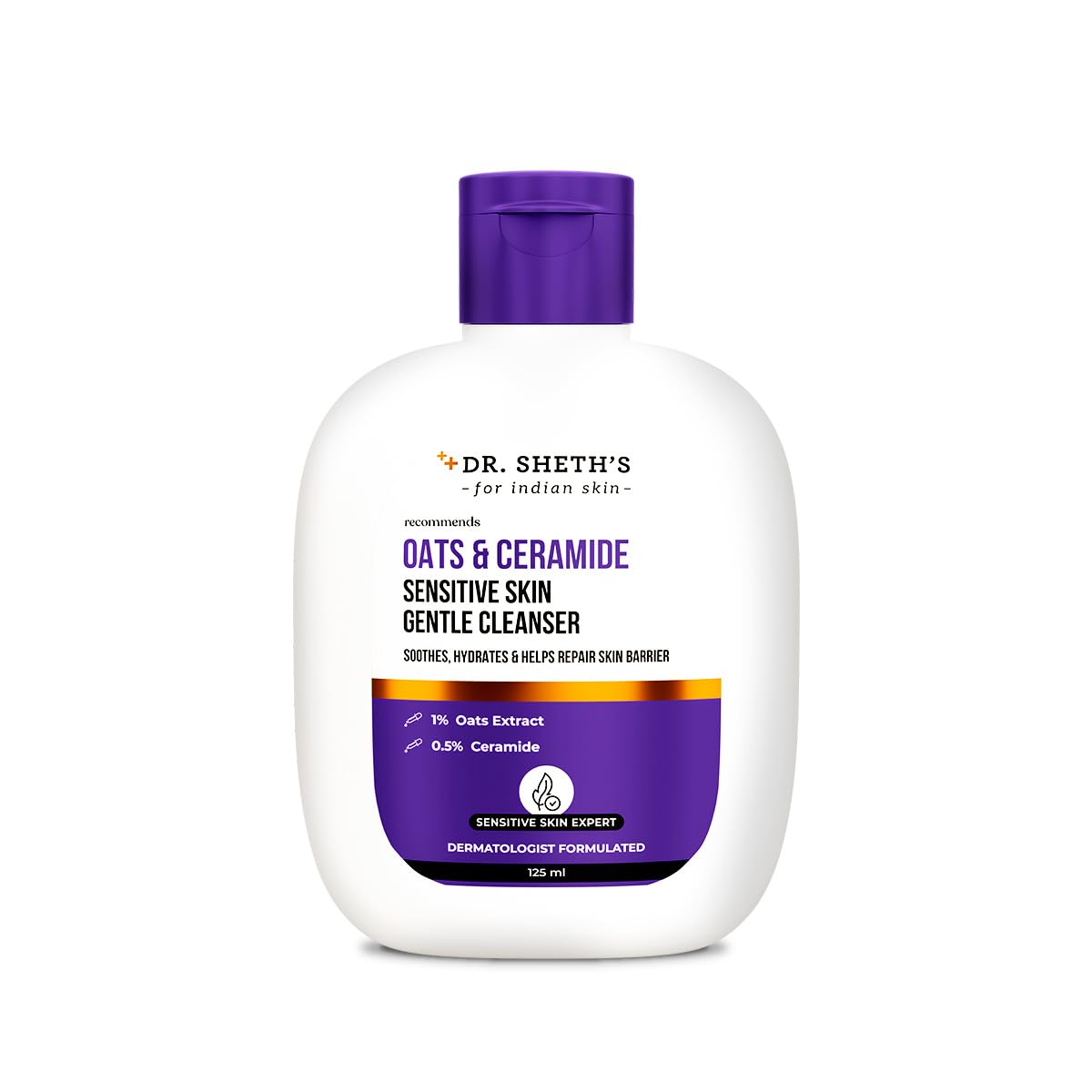 Dr. Sheth's Oats & Ceramide Sensitive Skin Gentle Cleanser | For Delicate Irritated Skin | pH Balanced, Daily Use Non-Drying Cleanser To Hydrate, Soothe & Restores Skin Barrier | Cleans Dirt, Oil & Make-Up | Free of Sulphates, Paraben, Dye & Fragrance | For Men & Women | 125 ml