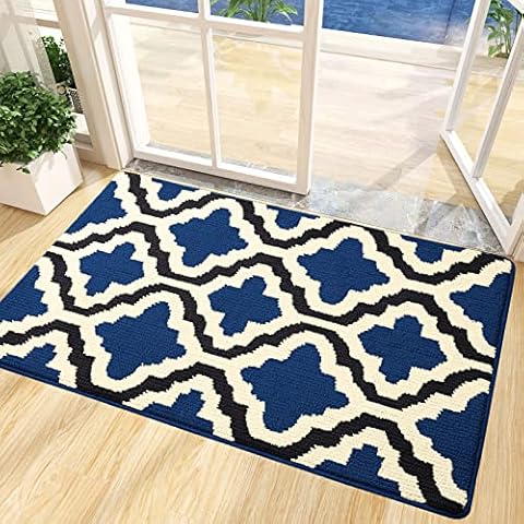 Kitinjoy Indoor Door Mat, Non-Slip, Absorbent, Dirt Resist, Entryway Mat, Low-Profile Inside Welcome Front Doormats for Entrance(32x20 inches, Navy Blue) Cover