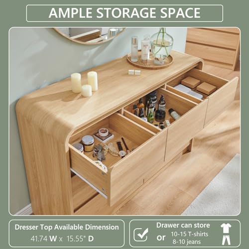 Aitjunz Modern 7 Drawers Dresser for Bedroom, 47" Wide Wood Dressers & Chests of Drawers w/Curved Profile Design, Mid Century Modern Dresser w/Natural Texture for Bedroom, Living Room, Natural Oak - Image 4
