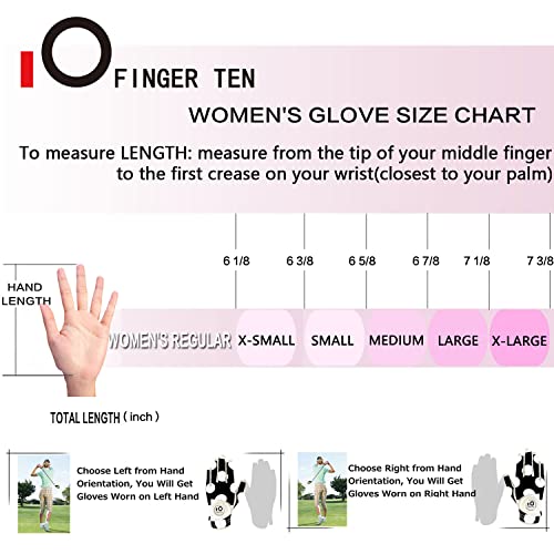 Golf Gloves Women Left Hand Right Leather With Ball Marker Full Finger/Nail Colors Pack, Womens Ladies Fashion All Weather Grip, Fit Size S M L Xl (Mod Dot Nail, S-Worn On Left Hand) #TOP6