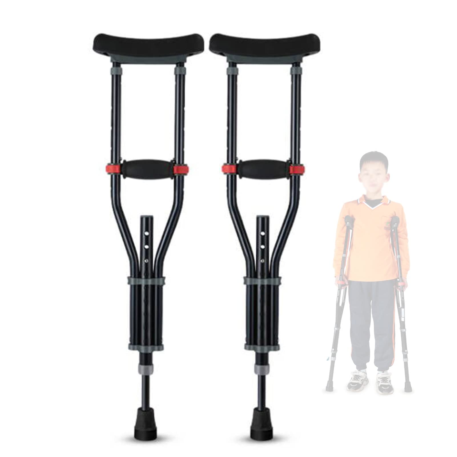 Par de muletas para Axilas Ajustables para niño 100/135 cm, muletas axilar de Aluminio liviano, Almohadillas axilares Suaves TPR, Negro