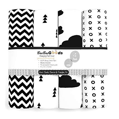 Changing Pad Cover – Premium Baby Changing Pad Covers 4 Pack – Boy Or Girl Changing Pad Cover – Pure Jersey Machine Washable Black And White Changing Table Cover – Diaper Changing Pad Cover Sheets #TOP6