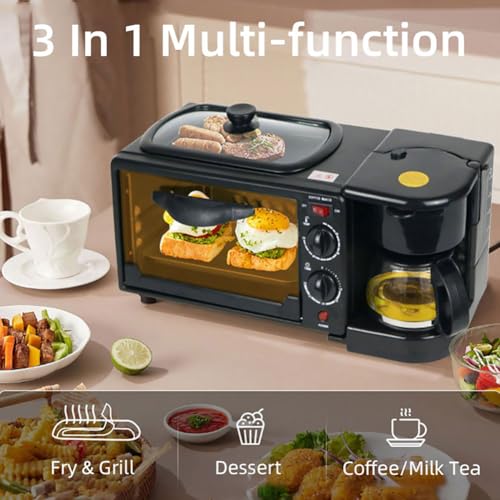 3-in-1 Breakfast Maker Station, 12L Breakfast Machine, Mini Toaster, 100℃-230℃ Electric Oven and & 30min Timing, Coffee Maker, Multifunction Maker for Apartments Kitchenettes, 1250W - Image 2