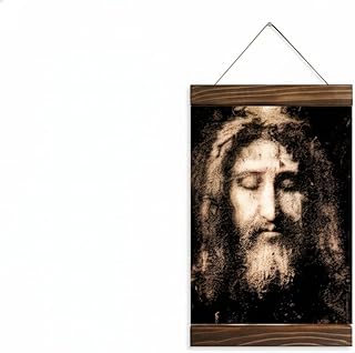 Shroud of Turin Face of Jesus Holy Linen Wood Framed Canvas Print, Catholic Christian Wall Art, 8.7" x 11.8"