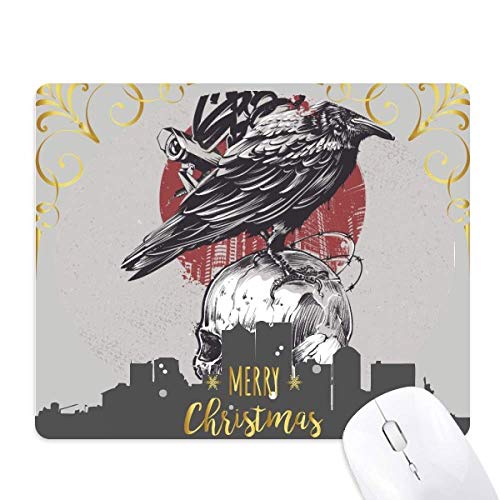 Tapis de souris en caoutchouc avec illustration corbeau squelette et totem flamen