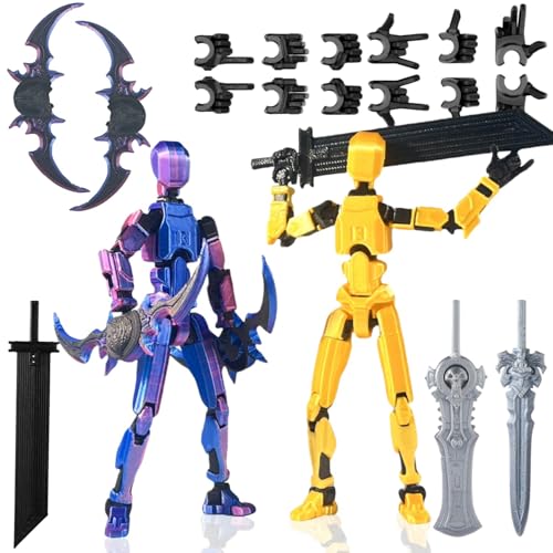(Assembly Completed) T13 Action Figure, Dummy 13 Action Figures, 3D Printed Robot Titan 13 Action Figure for Desktop Decoration, Birthday Anniversary Children's Day Creative Gifts (Gold Laser Purple)