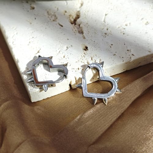Y2K Spiky Heart Hoop Earrings for Women - Emo Punk Earrings, Black Spike Earrings - Stainless Steel Hoop Earrings, Gothic Jewelry4