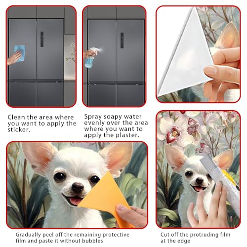 Image of 14.6x32.3 Inch Trash Can Cover Chihuahua with Orchids Design Outdoor Garbage Bin Decoration Sticker Wrap