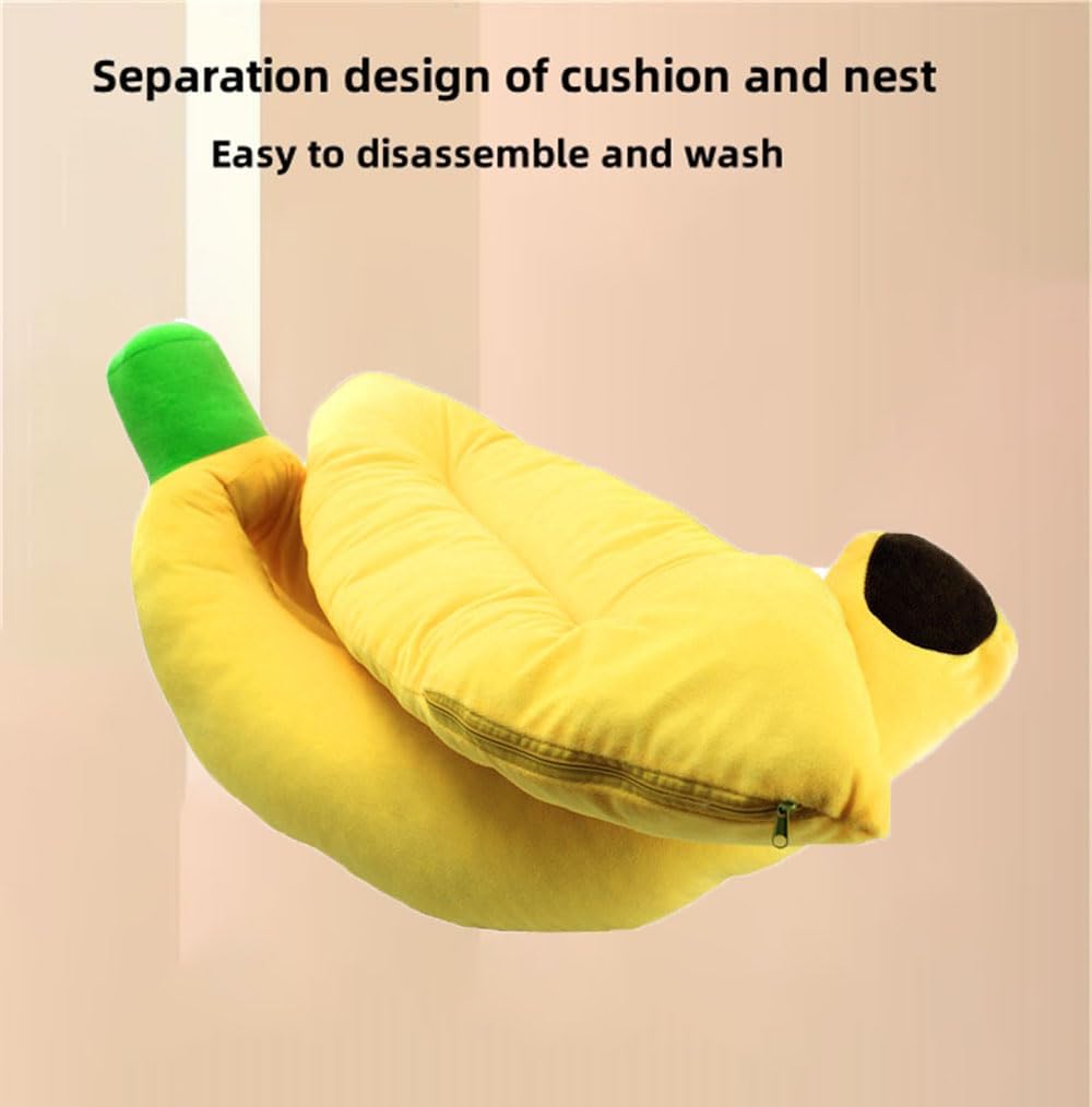 Generic Banana Bed for Dogs, Banana Pet Bed, Creative Fluffy Banana Boat Shape Pet Dog Cat Bed,Removable Cushion (A, X-Large)