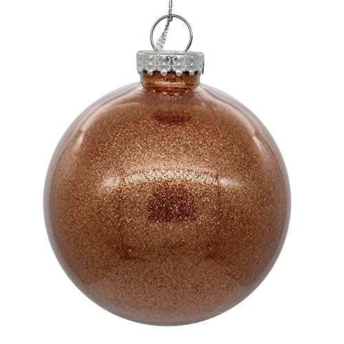 Vickerman 4.75" Clear Ball Christmas Ornament with Rose Gold Glitter Interior. This Item Comes with 4 Ornaments per Unit.