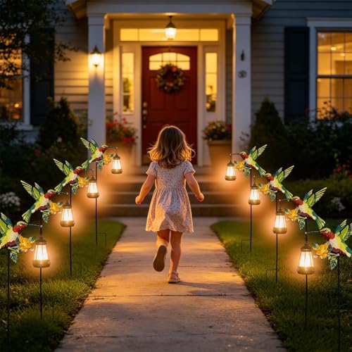 Luces solares para sendero con linterna de colibrí decorativa 2