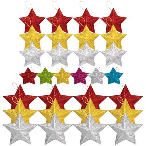 Mini étoiles pour sapin de Noël lot de 30 suspensions pailletées festives - 2
