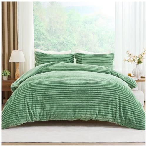 Image of Osum Chunky Ribbed Cord Teddy Bear Winter Duvet Cover Set – Super Soft Fluffy Sherpa Fleece Bedding with Pillowcases, Warm & Cosy Thermal Quilt Cover Set (Sage Green, Single)