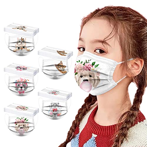 10/50/100 Pièces Enfant Jetable Protection Faciale,Anti-poussière Respirable Multicolore pour Visage - Activités Extérieures,Earloop_Bandana 3 Couches Visage Convient Printemps (ZZA, 50 PC) Cover