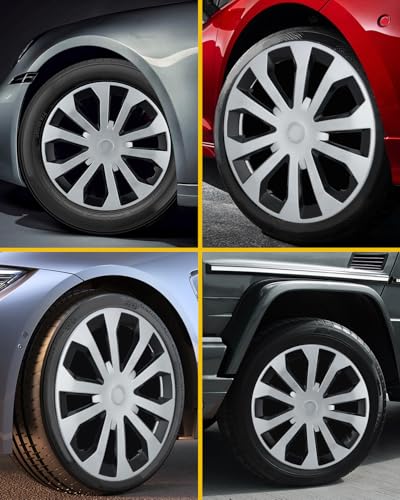 Image of ABX Hubcap Wheel Covers Hub Caps 16 Inch Set of 4 Black & Silver Universal Wheel Rim Cover R16 Stylish Car Decor Wheel Covers for Toyota Camry Nissan Mazda (silver-05, 16 inch)