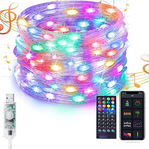 Anycosy 32.8FT Smart Fairy String Lights, Remote APP Control 100 LED RGB String Lights with Timer, Music Sync Color Changing Atmosphere Fairy Lights with USB for Bedroom Party Christmas Decoration
