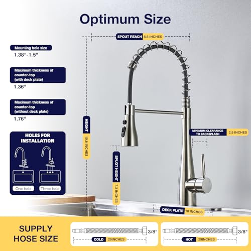 Image of Kitchen Faucets with Pull Down Sprayer, High Arc Single Handle Classic Stainless Steel Sink Faucet 1 or 3 Hole, Suitable for Farmhouse Camper Laundry Rv Bar, Brushed Nickel