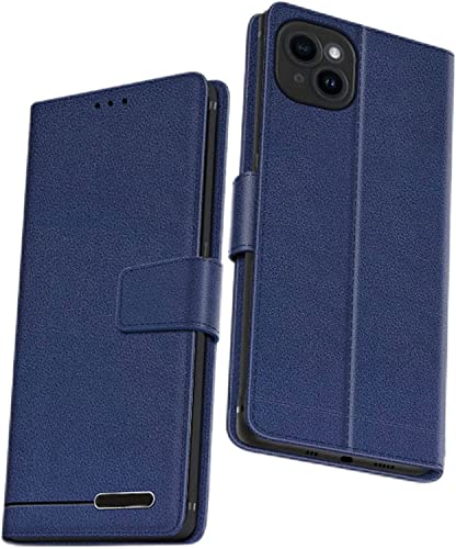 Étui en cuir véritable pour iPhone 14, housse élégante premium bleue