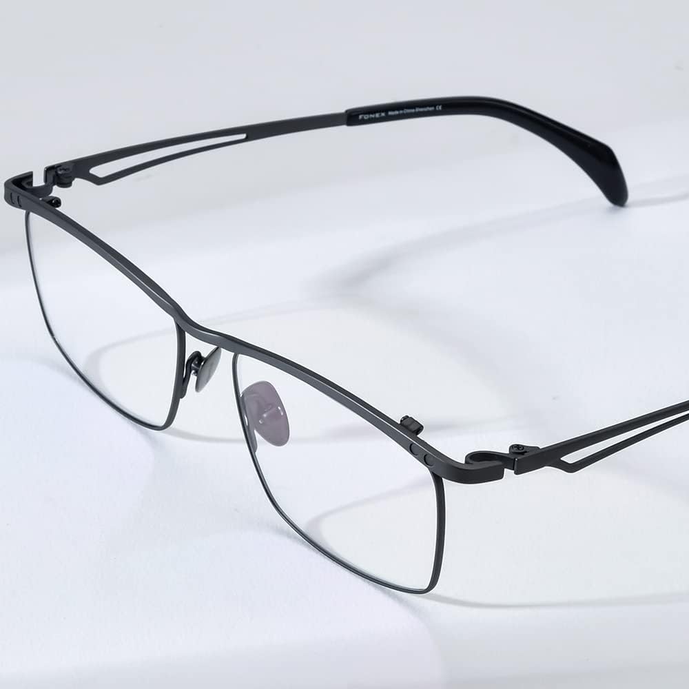 FONEX Pure Titanium Glasses Frame Men Square Magnet Clip On