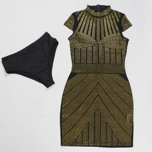 Image of Jigfar Women's Sexy Rhinestone Sheer Mesh See Through Bodycon Dress Birthday Party Club Night Outfits