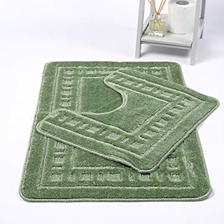 HOMES-LINEN Diem Square 2 Piece Bath Mat & Pedestal Set Non Slip Extra Absorbent Bathroom Toilet Rug Bath Mats Set (Lilac)