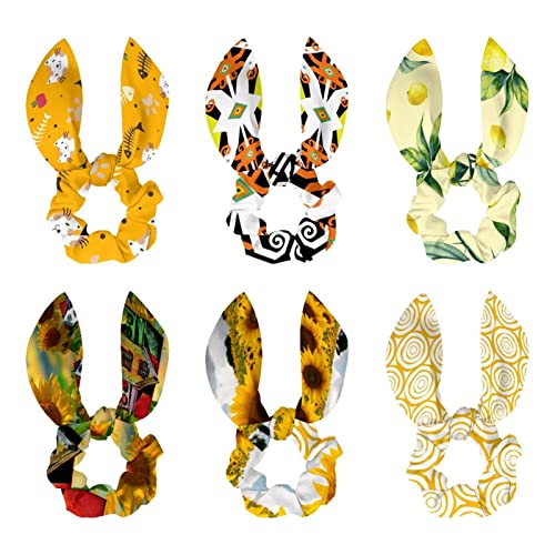 Lot de 6 chouchous oreilles de lapin pour élastique cheveux fille motif jaune