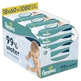 99% Water Baby Wipes Plastic Free, 18 Packs of 60 Wipes = 1080 Baby Wet Wipes, Light Lotion With 99% Water - B0GBF2BDVD