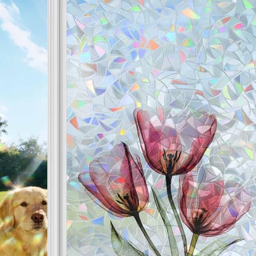 Película decorativa para ventana con patrón arcoíris 2 piezas miniatura 1