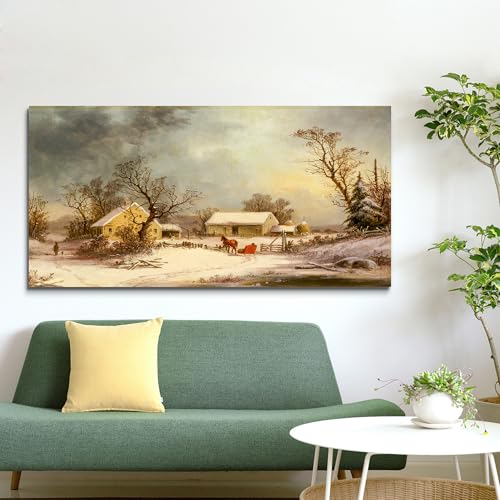 crmotu Country Wall Art, Landscape Art Wall Decor, Oversized Wall Art, Modern Farmhouse Wall Decor, Winter Farm Vintage Paintings for Living Room Bedroom Dining Room Entryway Art Prints 30X60