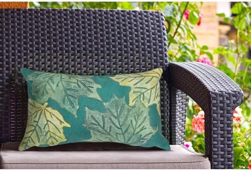 Liora Manne Visions IV Indoor/Outdoor Handmade Pillow - Transitional Botanical Nature Colorful (Leaf Toss Forest Green) (12" x 20")