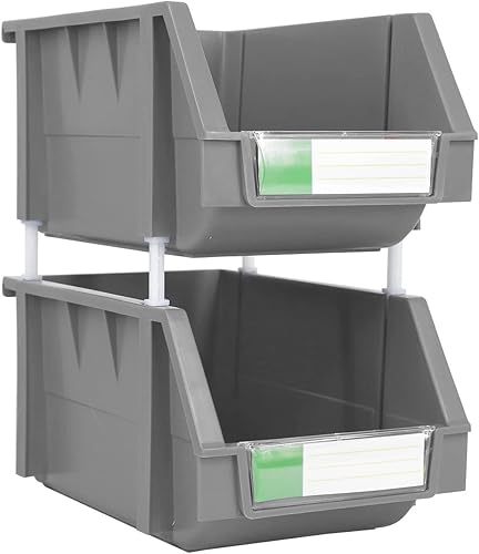 Gris mediano 5.9 x 9.4 x 4.9 pulgadas, organizador de almacenamiento termoplástico resistente, apilable, colgante, conexión lateral, utilizado en