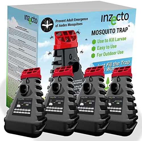 INZECTO Mosquito Trap - Device to Effectively Attract Mosquitoes and Kill Larvae - Revolutionary Outdoor Mosquito Solution Simply Activated by Water (4 Trap)