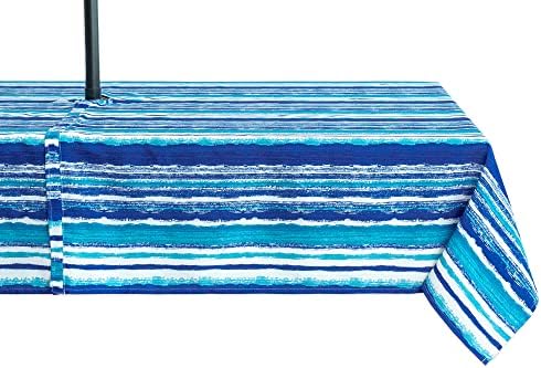 Outdoor Table Cloth - 60 x 84 Inch Rectangle Tablecloth - Waterproof Wrinkle Free Table Cover with Zipper and Umbrella Hole for Spring Summer Decorations, Picnics and Parties, Crayon Art (Ocean)