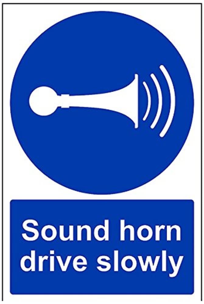 V Safety Sound Your Horn Drive Slowly Sign - 200mm x 300mm - 1mm Rigid Plastic