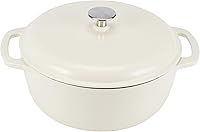 Amazon Basics 7.3 Quart Enameled Cast Iron Dutch Oven with Lid - White, Oven Safe 500°F, Heavy-Duty Heat Retention
