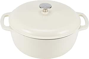 Amazon Basics Cast Iron Dutch Oven Pot with Lid, Enameled, Round, Dual Handles, Heavy-Duty, Small, 4.3-Quart, White