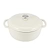 Amazon Basics Enameled Cast Iron Round Dutch Oven with Lid and Dual Handles, Heavy-Duty & Large, 7.3-Quart, White