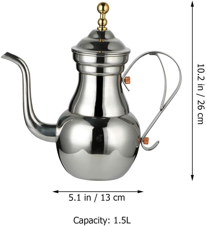 Zerodeko Stainless Steel Filter Pot Commercial Arab Drip Kettle Fine Mouth Pot Stove Household Colander Filter Gooseneck Teapot Middle East Blooming Tea Container at Night Scented Tea