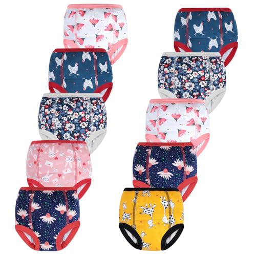 MOEMOE BABY Potty Training Underwear 10 Packs Absorbent Potty Training Pants 100% Cotton Pee Pants for Girls 2-6 Years Red