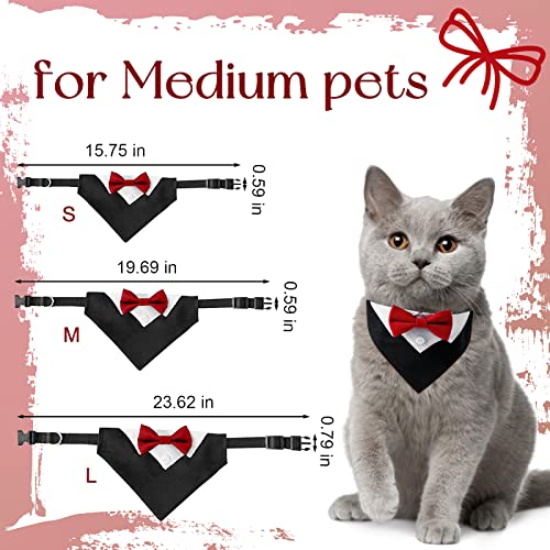 URROMA Red Formal Tuxedo Bandana, Cotton Wedding Collar With Bow Tie and Neck Tie for Dogs and Cats M - Image 2