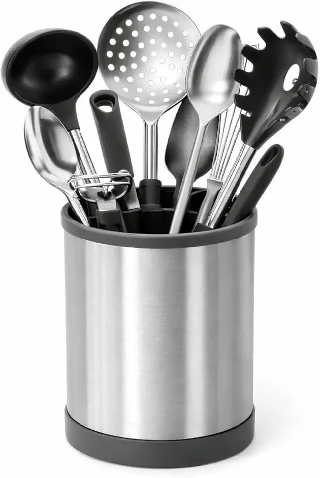 Porta-Utensílios Giratório em Aço Inox com Divisórias Internas Organizador de Utensílios para Pia e Bancada Base Giratória 360°