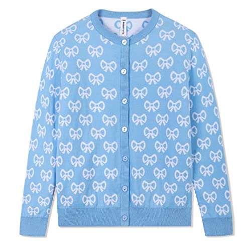 Image of BOBOYOYO Girls Cute Cardigan Cotton Girls Button Up Sweater Knit Jacket | Long Sleeve Crew Neck Kawaii Clothes for Casual School Wear
