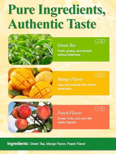 Image of LOOMICA Mango Peach Green Tea, Fruity Tropical Green Tea Blend with Juicy Mango & Sweet Peach, Refreshing Hot or Iced Tea, No Artificial Sugar Added, 20 Count