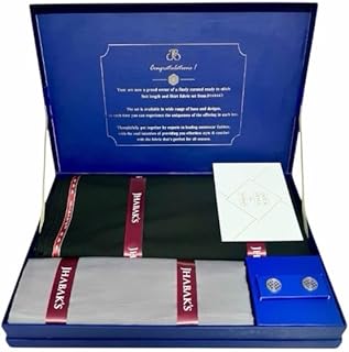 JHABAK'S Men's 100% Pure Cotton Unstitched 1.7 Meters Shirt Piece - 3.25 Meters Suit Fabric Set with Cufflinks (Multicolou...